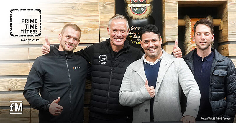 PRIME TIME fitness eröffnete das erste HOME Studio in der Schweiz: Geschäftsführer Henrik Gockel (2.v.l.) mit den EGYM-Managern Markus Krüger, Freddy Mora und Florian Zankl bei der Eröffnung in Schindellegi. 