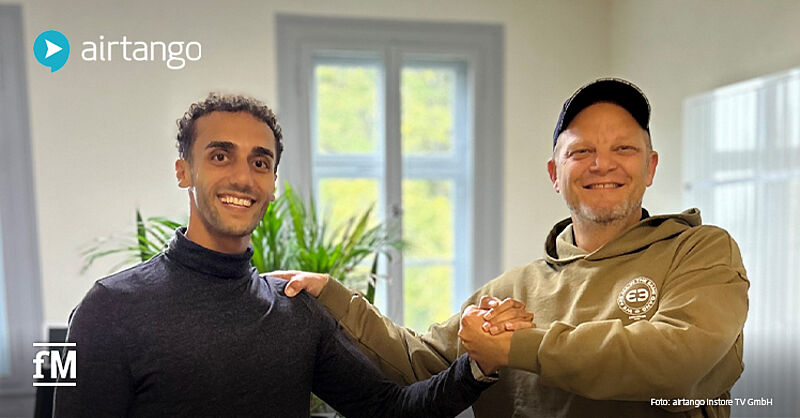 Verstärkung für die airtango instore TV GmbH: Marcus Schlosser (rechts) begrüßt den neuen Expansionsmanager Saleh Edghaym im Team