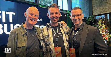 Treffen der Fitness-Experten (von links): Phillip Mills (Les Mills Executive Director), Janosch Marx (fMi Geschäftsführer) und Jens Schulze (Country Manager Les Mills Germany) beim LES MILLS LIVE Berlin