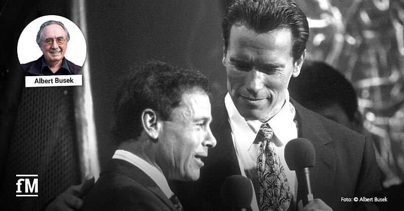 Arnold Schwarzenegger 1997 mit Franco Columbu bei der Eröffnung der 'Arnold Classic'