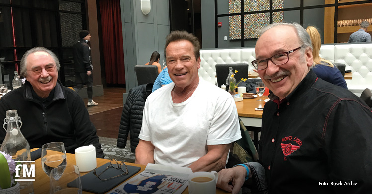 Albert Busek, Arnold Schwarzenegger und Erich Janner beim Frühstück während der Arnold Classics 2017 in Columbus, Ohio