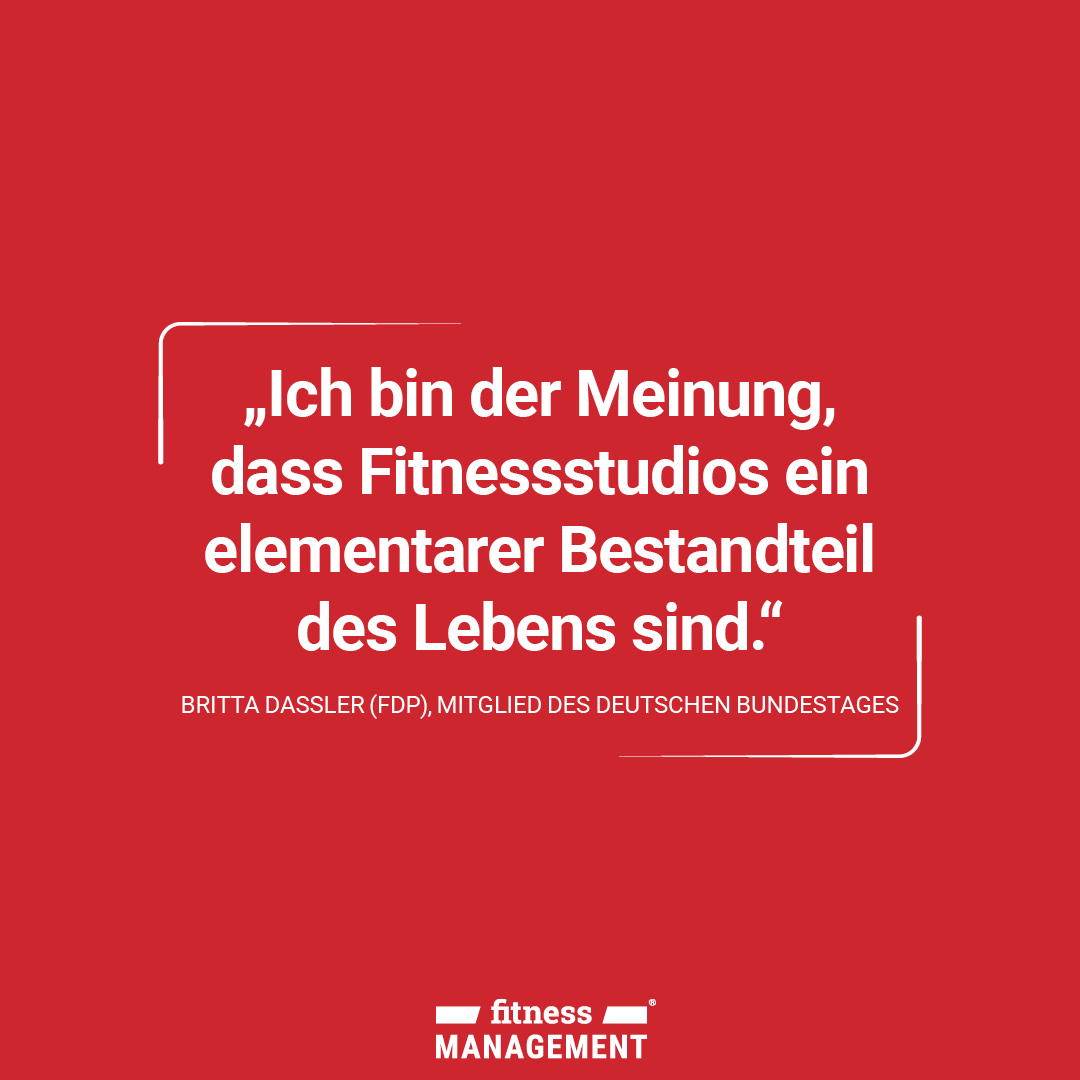 Zitat des Tages: 'Ich bin der Meinung, dass Fitnessstudios ein elementarer Bestandteil des Lebens sind.' Britta Dassler (FDP), Mitglied des deutschen Bundestags.