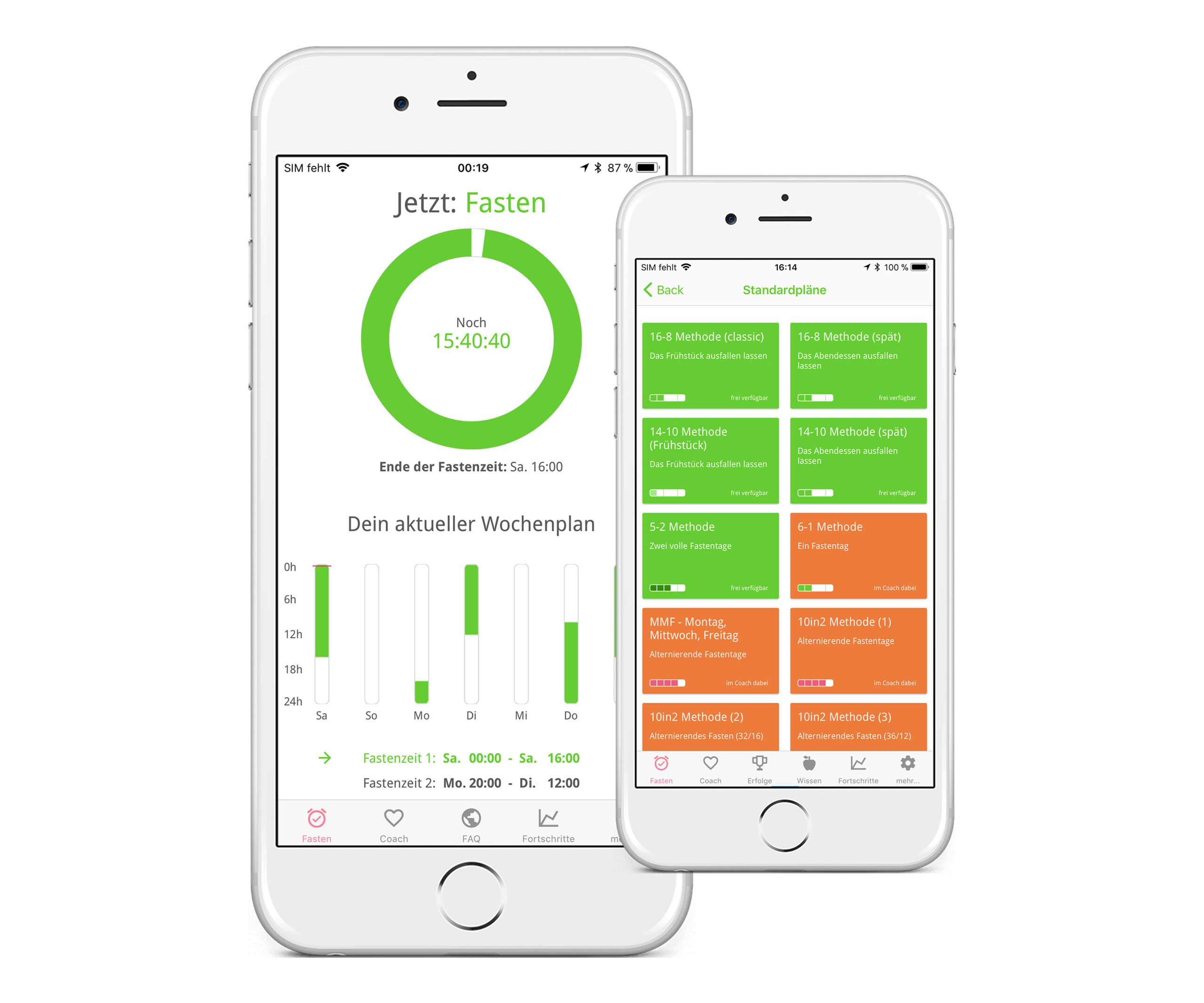 Die Abnehm-App BodyFast bietet Standardpläne wie die 16:8-Methode und kostenpflichtige Spezialpläne.