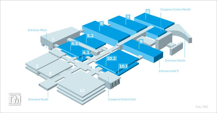 Hallenplan der FIBO 2023. Eine genaue Übersicht aller Themen und Special Areas erreichen Sie wenn Sie auf das Bild klicken.