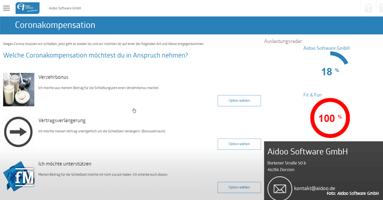 Special des Software-Herstellers Aidoo zur automatisierten Abfrage der Corona-Kompensation für Fitnessstudios