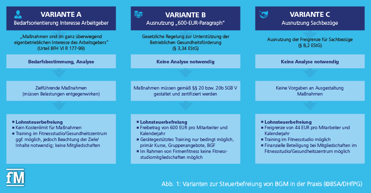 Abb. 1: Varianten zur Steuerbefreiung von BGM in der Praxis (© BSA/DHfPG)