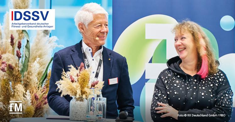 FIBO 2024: Prof. Dr. Thomas Wessinghage, 1. Vorsitzende des DSSV e. V. mit NRW-Staatssekretärin Sport und Ehrenamt Andrea Milz