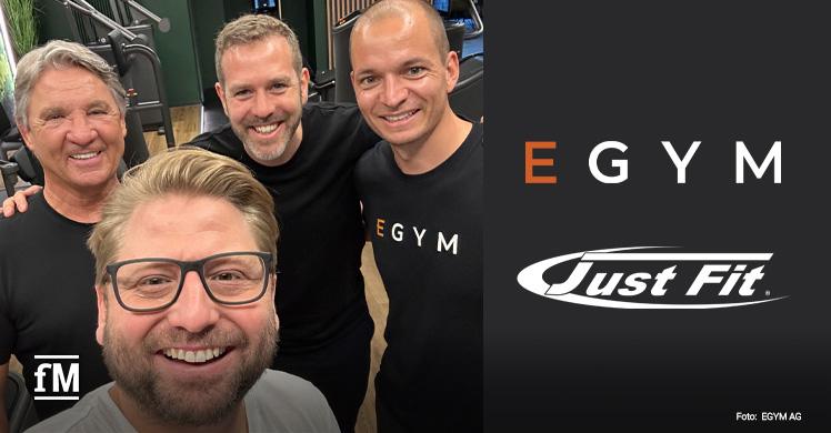 EGYM und Just Fit erweitern Partnerschaft (von links): Frank Böhme, Philipp Roesch-Schlanderer, Nicolas Stadtelmeyer, Tobias Sauer (EGYM Senior Director Enterprise EMEA)