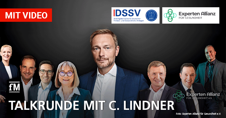 Fitness trifft Politik: Talkrunde mit FDP-Chef Christian Lindner, Ralf Moeller, DSSV-Präsidentin und Fitnessunternehmern