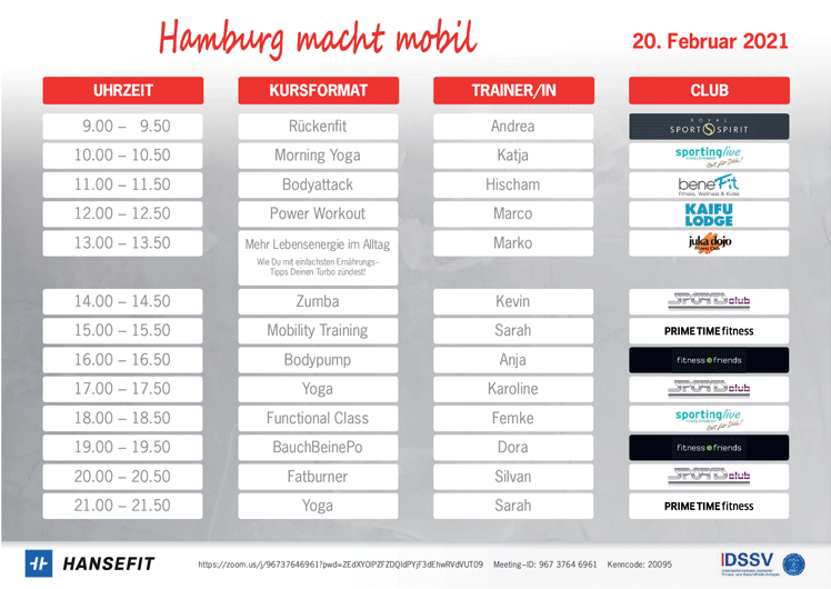 Kursplan: Hamburg macht mobil!