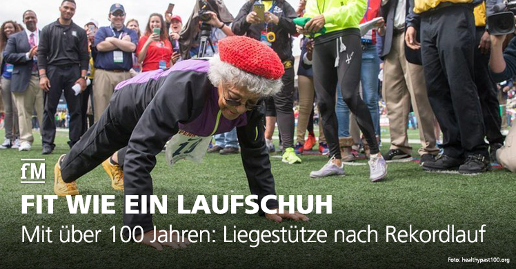 Ida Keeling macht auch mit 100 Jahren nach ihrem Weltrekord im 100-Meter-Lauf noch ein paar Liegestütze.