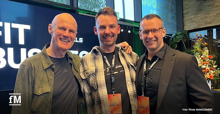 Treffen der Fitness-Experten (von links): Phillip Mills (Les Mills Executive Director), Janosch Marx (fMi Geschäftsführer) und Jens Schulze (Country Manager Les Mills Germany) beim LES MILLS LIVE Berlin