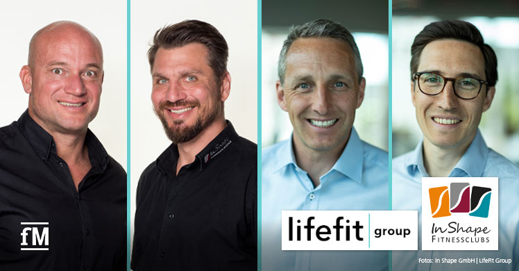 LifeFit Group übernimmt In Shape. V. l.: Gründer von In Shape, Michael Schetter und Nico Scheller, CEO und CCO der LifeFit Group, Martin Seibold und Christophe Collinet