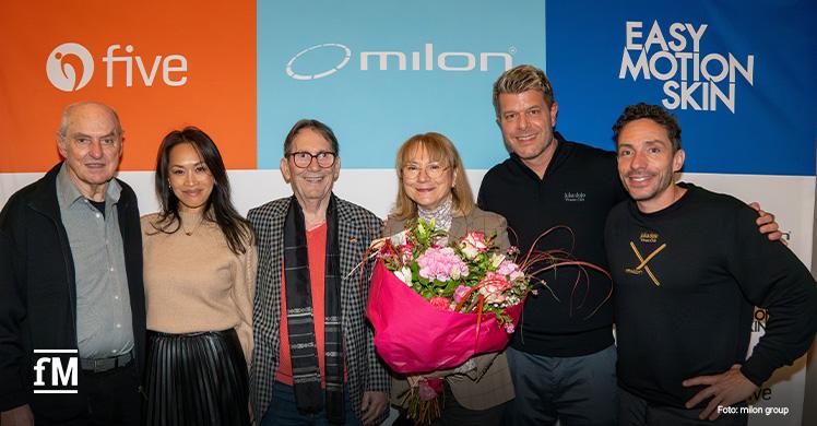 Auch prominente Persönlichkeiten feierten die Einführung der neuen milon X-Serie im juka dojo (von links): Manfred Kartheuser, Michele Trierweiler, Refit Kamberovic, Birgit Schwarze, Ralf Trierweiler, Wolf Harwath