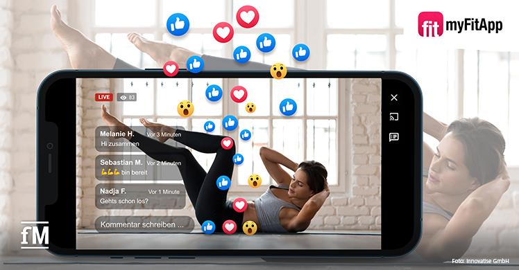 Neu in der myFitApp: Chatfunktion während des Livestreams und emotionale Reaktionen mit Emojis.