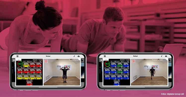 Live-Workouts mit Echtzeit-Herzfrequenz aller Teilnehmer auf dem Bildschirm mit MZ-Remote