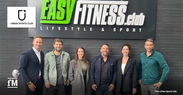 EASYFITNESS (EF) und Urban Sports Club (USC) setzen Kooperation fort (von links): Wolf-Patrick Schuwirth (Operations Manager, EF), Lukas Schneider (Head of Partner Management D, USC), Janina Fröhlich (Partner Manager, EF), Jens Tappe (CEO, EF), Franziska Müller (Senior Partner PR Manager, USC) & Benjamin Roth (Co-Founder & CEO, USC)