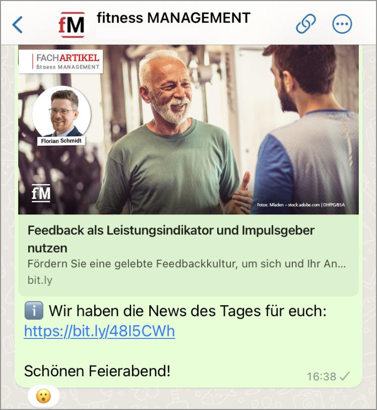 Eine 'News des Tages' im fM WhatsApp-Kanal