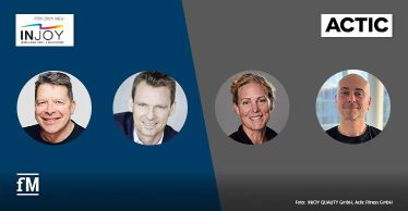 Von links: Die INJOY QUALITY GmbH Geschäftsführer Alexander Benker und Thorsten Kielmann, Anna Eskhult (CEO Actic Group AB) und Martin Arent (Geschäftsführung Actic Fitness GmbH).